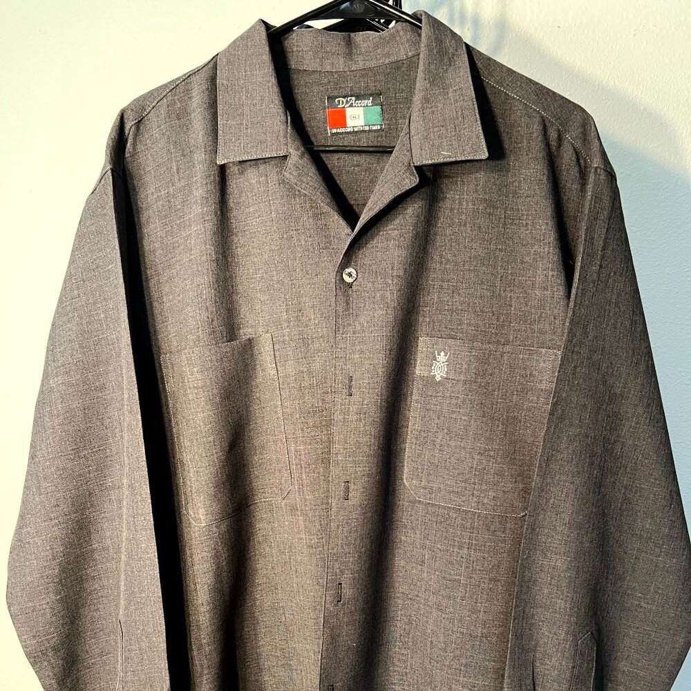 D'Accord Cuban Collar Men's Dark Grey 2-Pocket Long-Sleeve Button-Up SZ XL